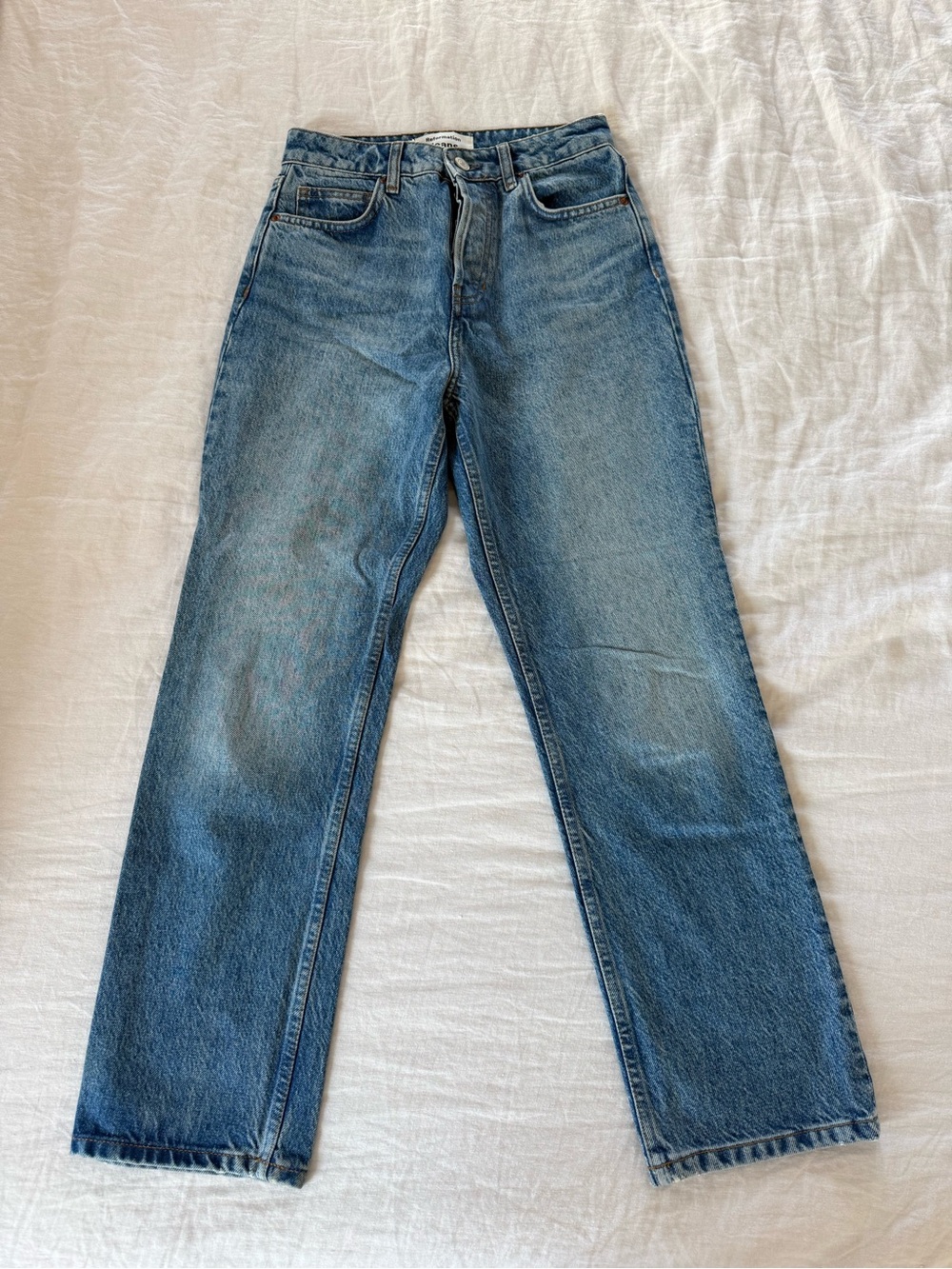 Reformation Cynthia High-Rise Straight Cropped Jeans in Blue Wash